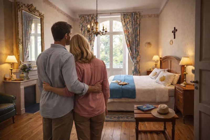 couple arrivant en chambre double à l'auberge chez Ma Poule à Moissac