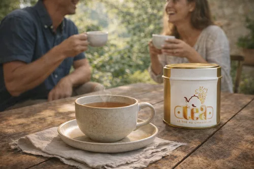 Deux hôtes partagent un moment convivial autour du thé Téa