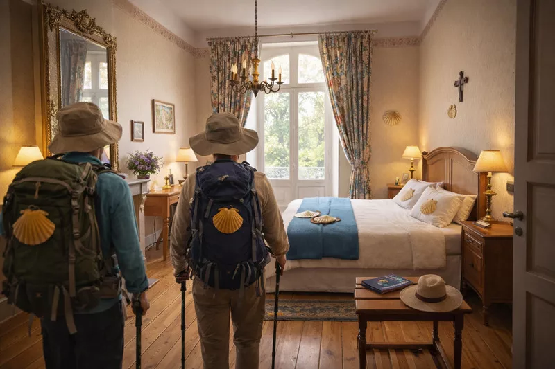 les pélerins sur le chemin de Saint Jacques à Moissac s'installant dans une chambre d'hôtes chez Ma Poule