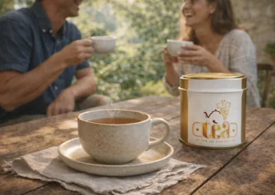 Deux hôtes partagent un moment convivial autour du thé Téa