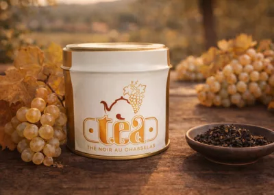 Le thé Noir au chasselas de moissac conditionné en boîte de 75g